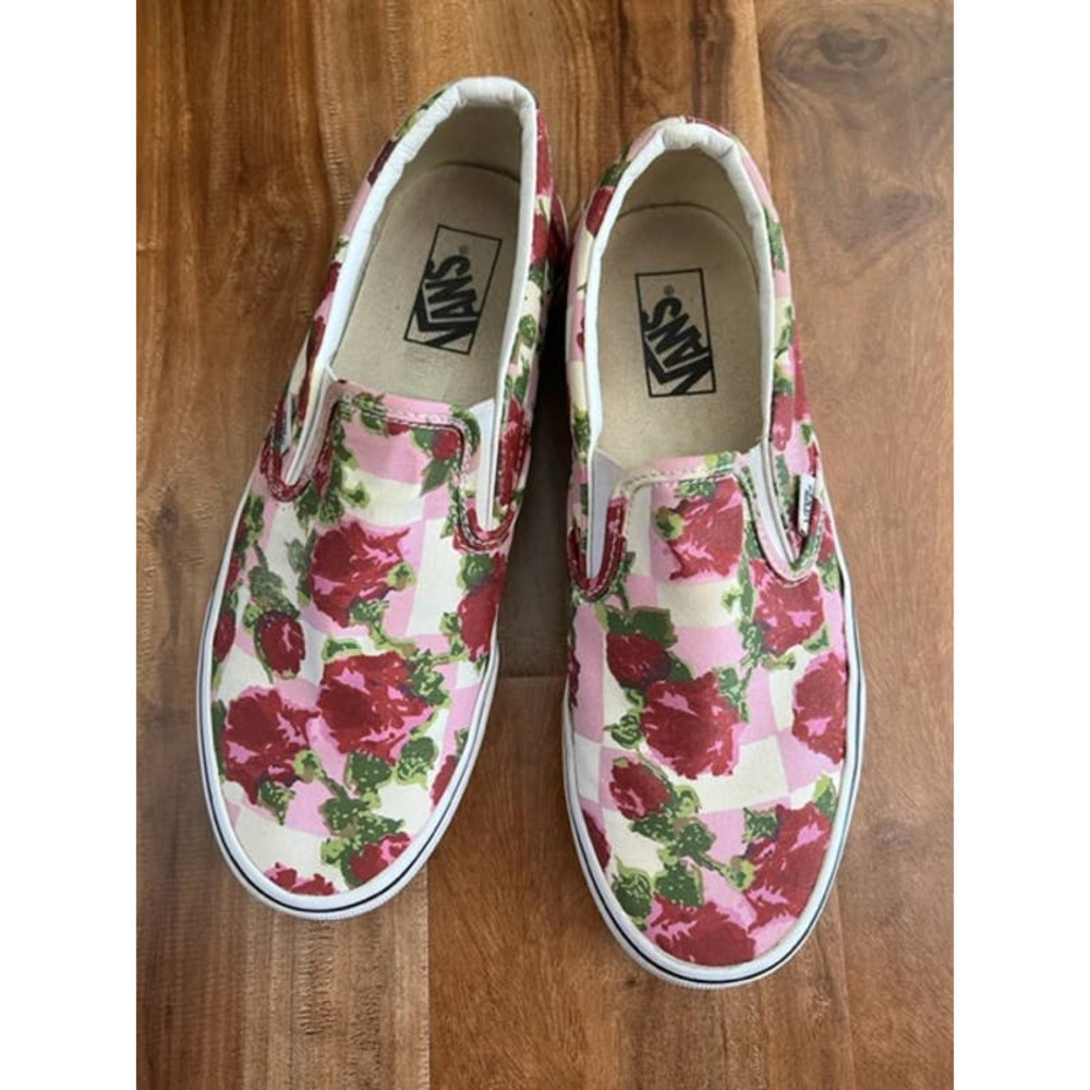 Vans Classic Slip On Rose Floral Checkerboard Shoes